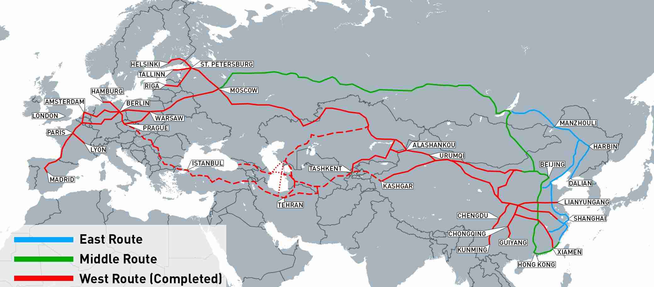 China to Europe rail freight routes